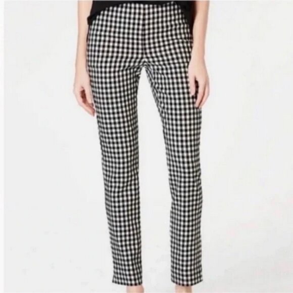 J.JILL Essential Cotton Stretch Gingham Pants Size 8 Black Ivory - Picture 1 of 13